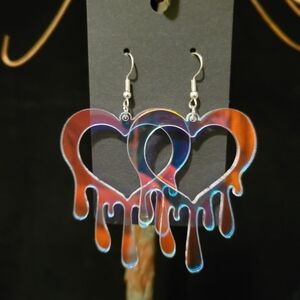 2/$20 V-Day Resin Reflective Heart Drip Earrings